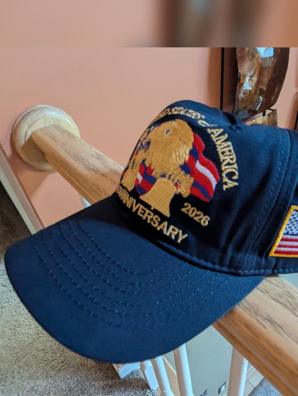 Embroidered Navy Anniversary Baseball Cap with American Flag Patch